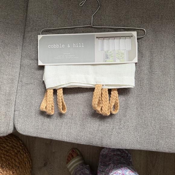 cobble & hill Other - Jute Tab Top Valance - White and Tan